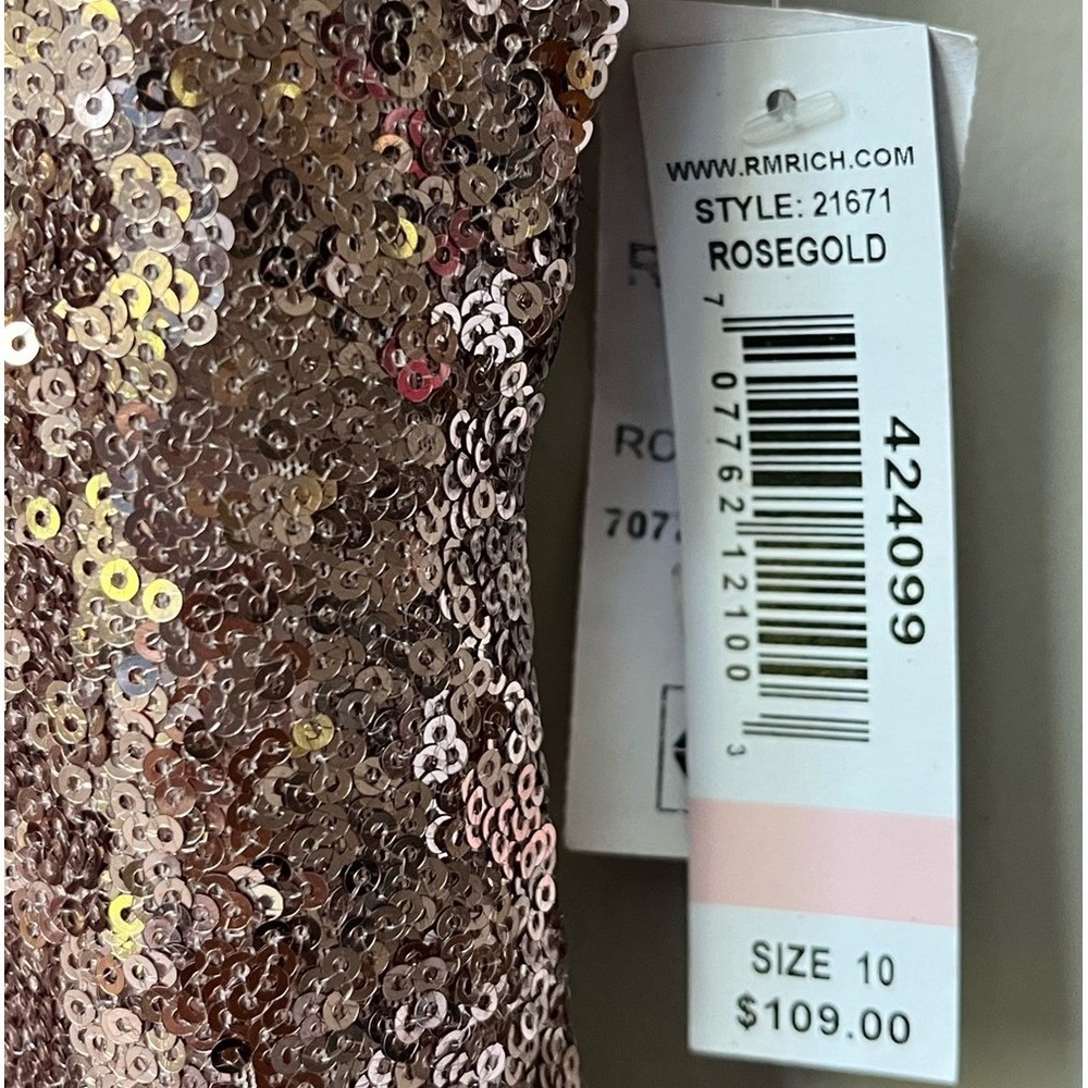 R&M Richards Rose Gold Sequin One Shoulder Dress Womens 10 NWT Party Cocktail - Picture 3 of 14